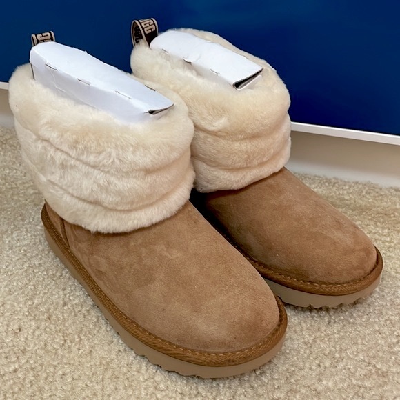UGG Shoes Ugg Nwt Girl Size 3 K Fluff Mini Quilted Brown Boots Poshmark